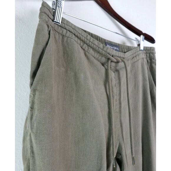 Anthropologie Michael Stars Size M Cuffed Linen Trousers Olive Green - Picture 4 of 9